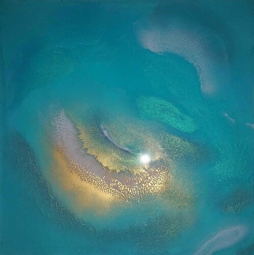 Floating Thoughts - Aerial Ocean Painting von Ana Hefco, Malerei kaufen auf Singulart