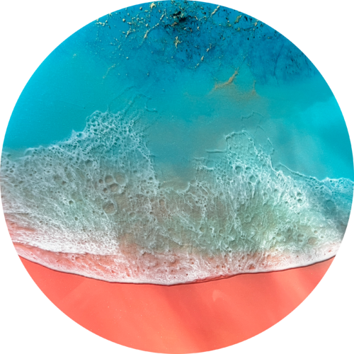 Round ocean #53 - Pink Sand Beach ocean painting Ana Hefco