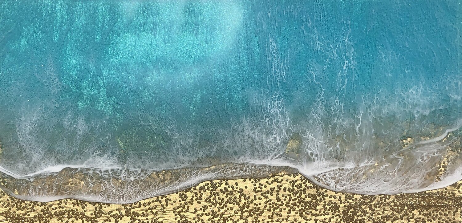 Teal Waves #33 Seascape painting Ana Hefco
