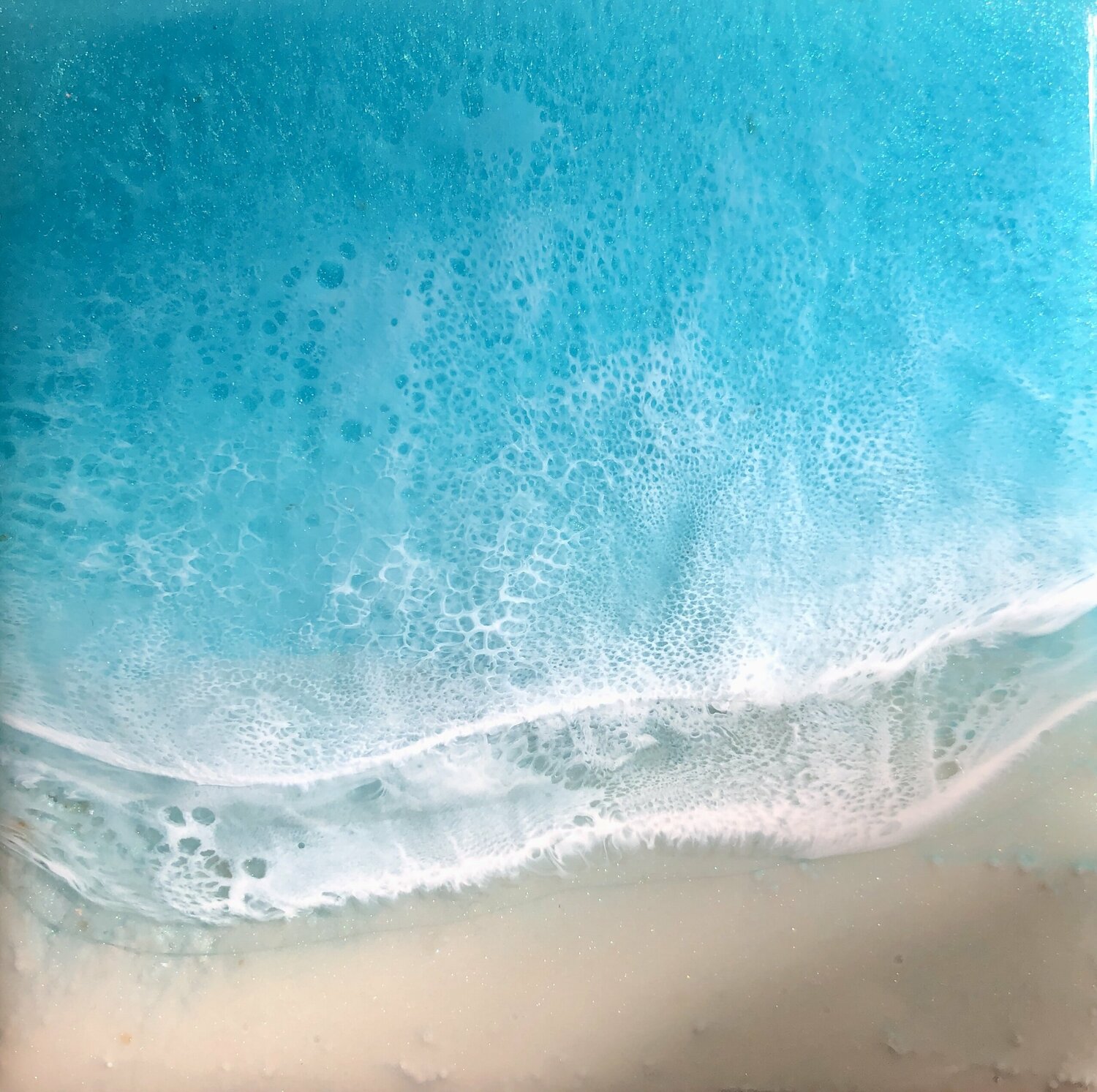 White Sand Beach #21 Small Ocean Beach Painting Ana Hefco Originalgemälde zu verkaufen