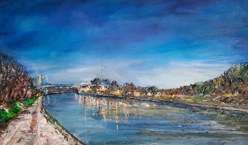 Abendstimmung am Fluss van Kerstin Meyer, Schilderij te koop op Singulart