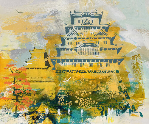 The White Heron. Himeji Castle. by Phil Davis, Painting for Sale on Singulart