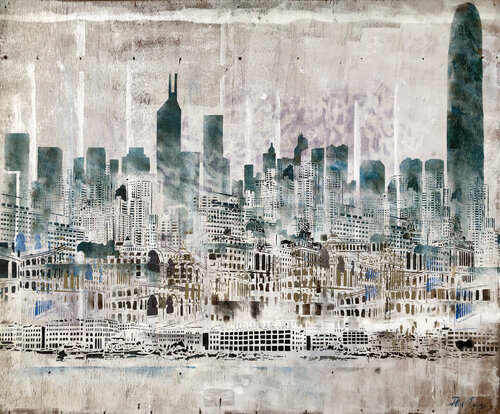 The Time Lapse. The Hong Kong skyline through the decades di Phil Davis, Pittura in vendita su Singulart