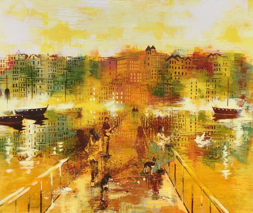 On The Bridge by Phil Davis, Painting for Sale on Singulart