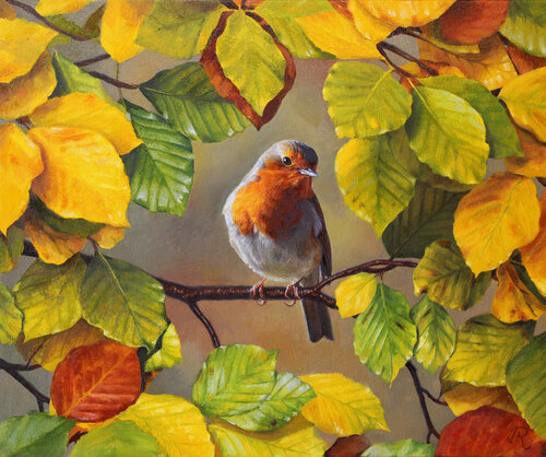 Petirrojo en Otoño von Javier Ramos Julián, Malerei kaufen auf Singulart