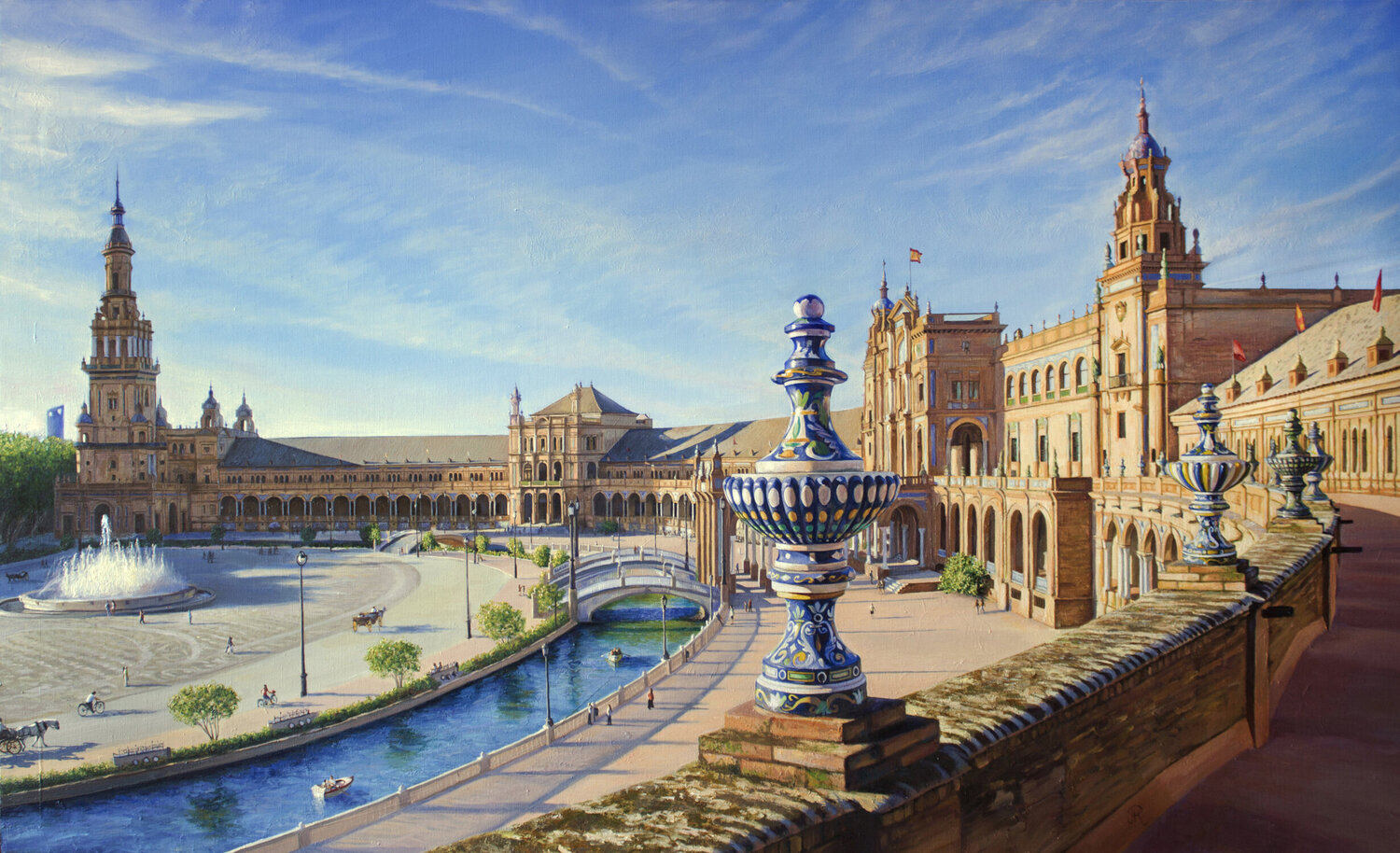 Plaza de España de Sevilla Javier Ramos Julián Dipinto originale in vendita