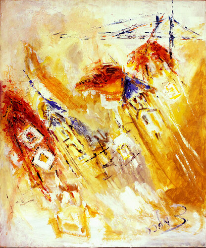 Building New Town - Roofs and Windows on Sunny Day von Malka Tsentsiper, Malerei kaufen auf Singulart