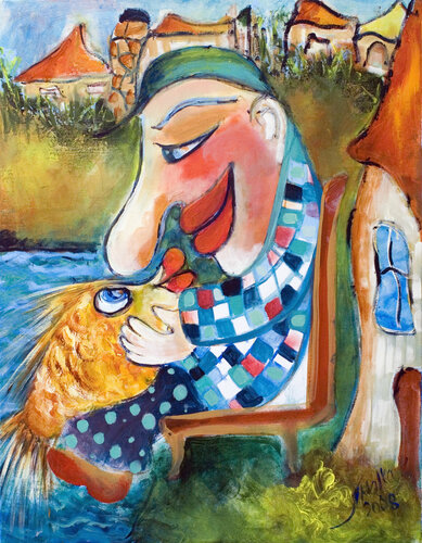 Old Man and the Goldfish van Malka Tsentsiper, Schilderij te koop op Singulart