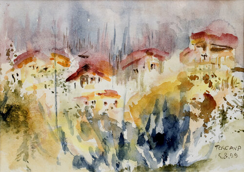 Rooftops of Toscana par Malka Tsentsiper, Œuvre sur papier en vente sur Singulart