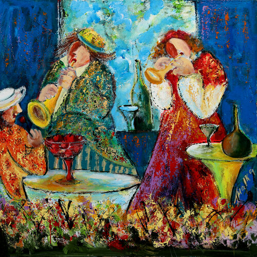 Sunday music at village bar van Malka Tsentsiper, Schilderij te koop op Singulart