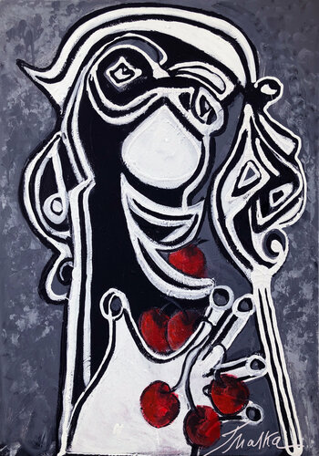 Lady with Red Cherries de Malka Tsentsiper, Pintura a la venta en Singulart