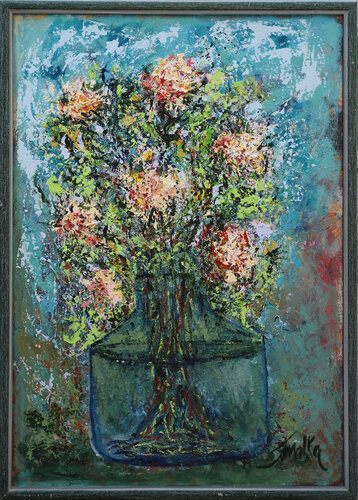 Flowers in Glass Wase di Malka Tsentsiper, Pittura in vendita su Singulart