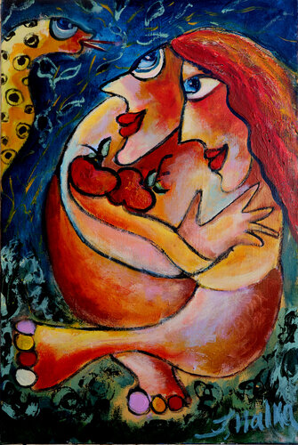 Apples of knowledge and serpent - the teacher and seducer - V.2 von Malka Tsentsiper, Malerei kaufen auf Singulart