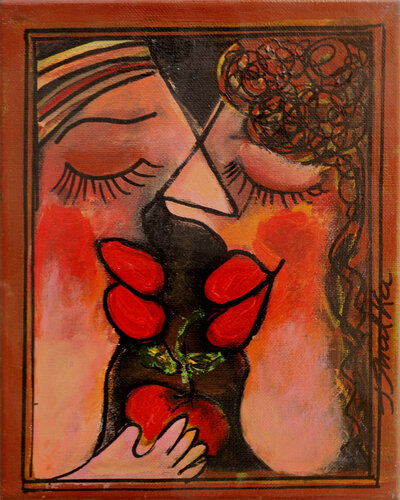 Mini 05 - from Paradise Apple original painting di Malka Tsentsiper, Pittura in vendita su Singulart