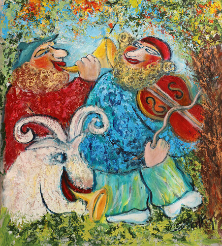 Wedding musicians (kleizmers) di Malka Tsentsiper, Pittura in vendita su Singulart