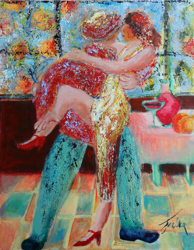 Tango on a Checkered Floor von Malka Tsentsiper, Malerei kaufen auf Singulart