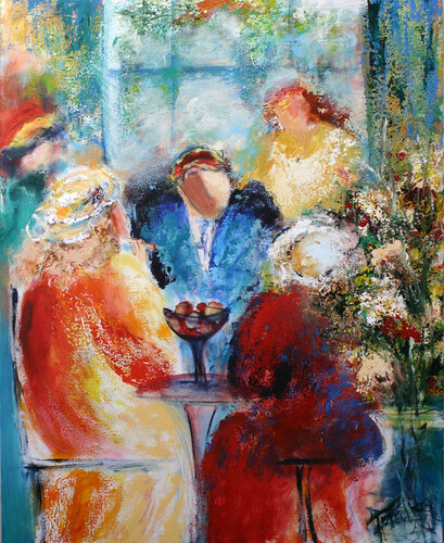 Five O'clock on a Balcony van Malka Tsentsiper, Schilderij te koop op Singulart
