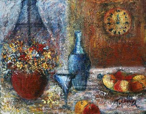 Still Life with a Clock van Malka Tsentsiper, Schilderij te koop op Singulart
