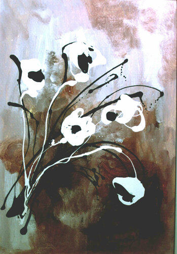 Black and white flowers di Malka Tsentsiper, Pittura in vendita su Singulart