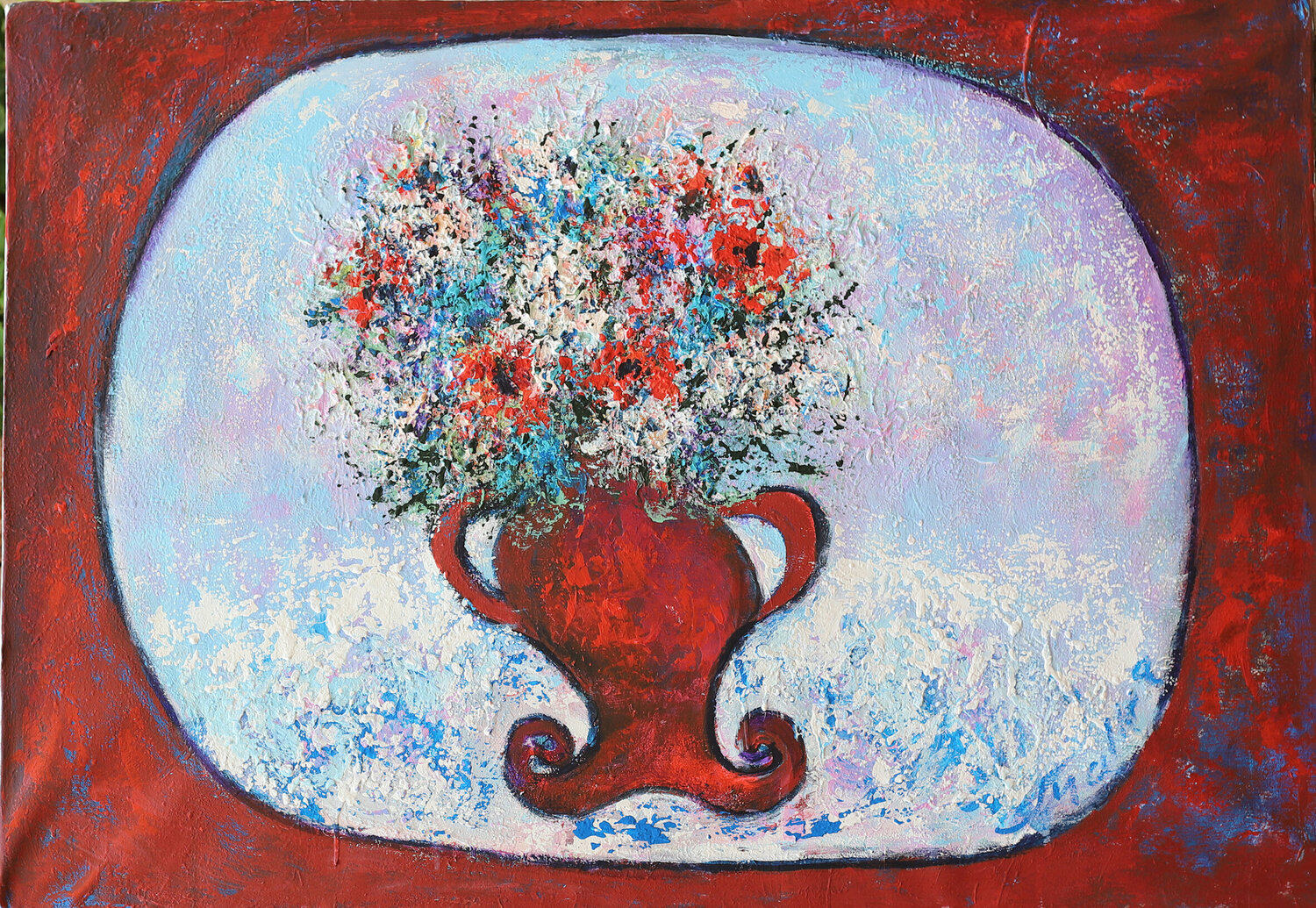 Single Flower Vase in Red Enclosure Malka Tsentsiper