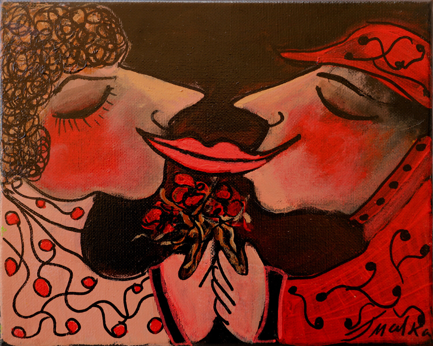 Mini 01 - from Black and Red original series Malka Tsentsiper Origineel schilderij te koop