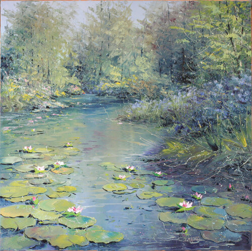 Fleurs bleues aux nénuphars van Jacques Majos, Schilderij te koop op Singulart