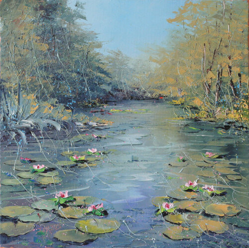 L'étang aux nénuphars di Jacques Majos, Pittura in vendita su Singulart