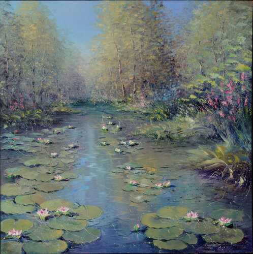 Les nénuphars roses et blancs by Jacques Majos, Painting for Sale on Singulart