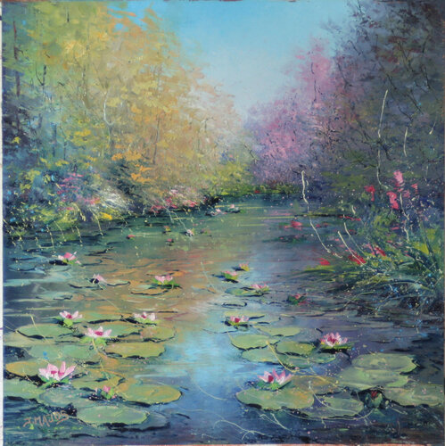 L'arbre en fleurs aux nénuphars van Jacques Majos, Schilderij te koop op Singulart