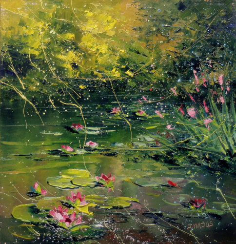 L'arbre jaune aux nénuphars di Jacques Majos, Pittura in vendita su Singulart