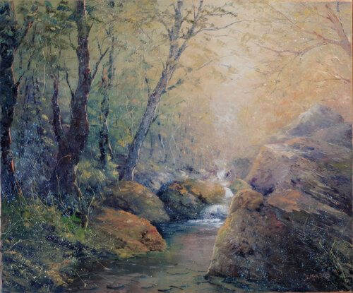 Rochers dans le ruisseau von Jacques Majos, Malerei kaufen auf Singulart