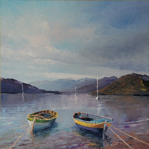 Deux barques aux amarres by Jacques Majos, Painting for Sale on Singulart