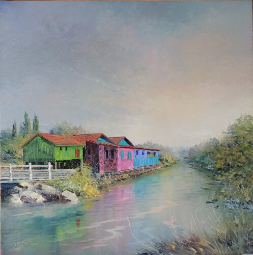 Baraques colorées d'Oléron van Jacques Majos, Schilderij te koop op Singulart