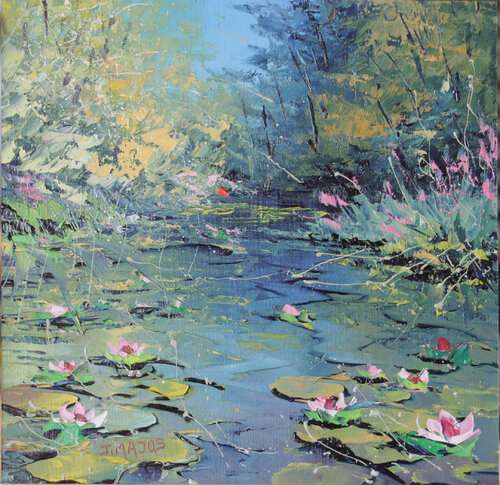 Nénuphars aux iris mauves van Jacques Majos, Schilderij te koop op Singulart