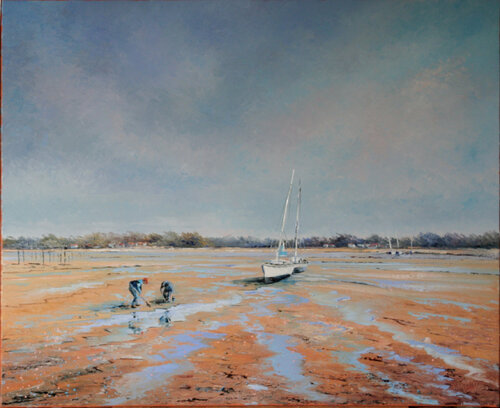 Deux pêcheurs près des voiliers by Jacques Majos, Painting for Sale on Singulart
