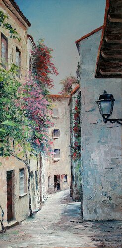 Ruelle aux bougainvilliers di Jacques Majos, Pittura in vendita su Singulart