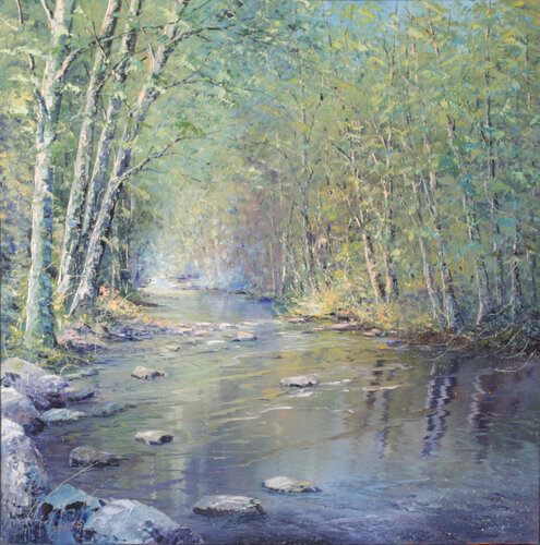 Ruisseau dans la forêt von Jacques Majos, Malerei kaufen auf Singulart