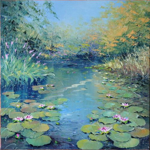 L'arbre jaune aux nénuphars di Jacques Majos, Pittura in vendita su Singulart