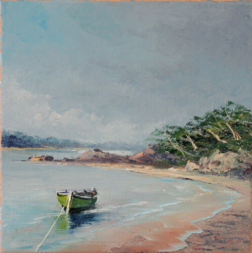 Barque sur la plage di Jacques Majos, Pittura in vendita su Singulart