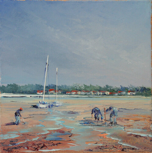 Trois pêcheurs à marée basse di Jacques Majos, Pittura in vendita su Singulart