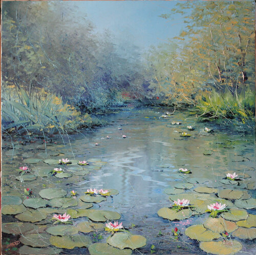 L'étang aux nénuphars di Jacques Majos, Pittura in vendita su Singulart