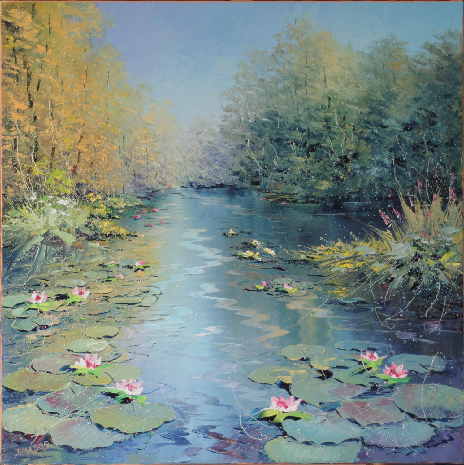 Nénuphars au bord de l'étang Jacques Majos Dipinto originale in vendita