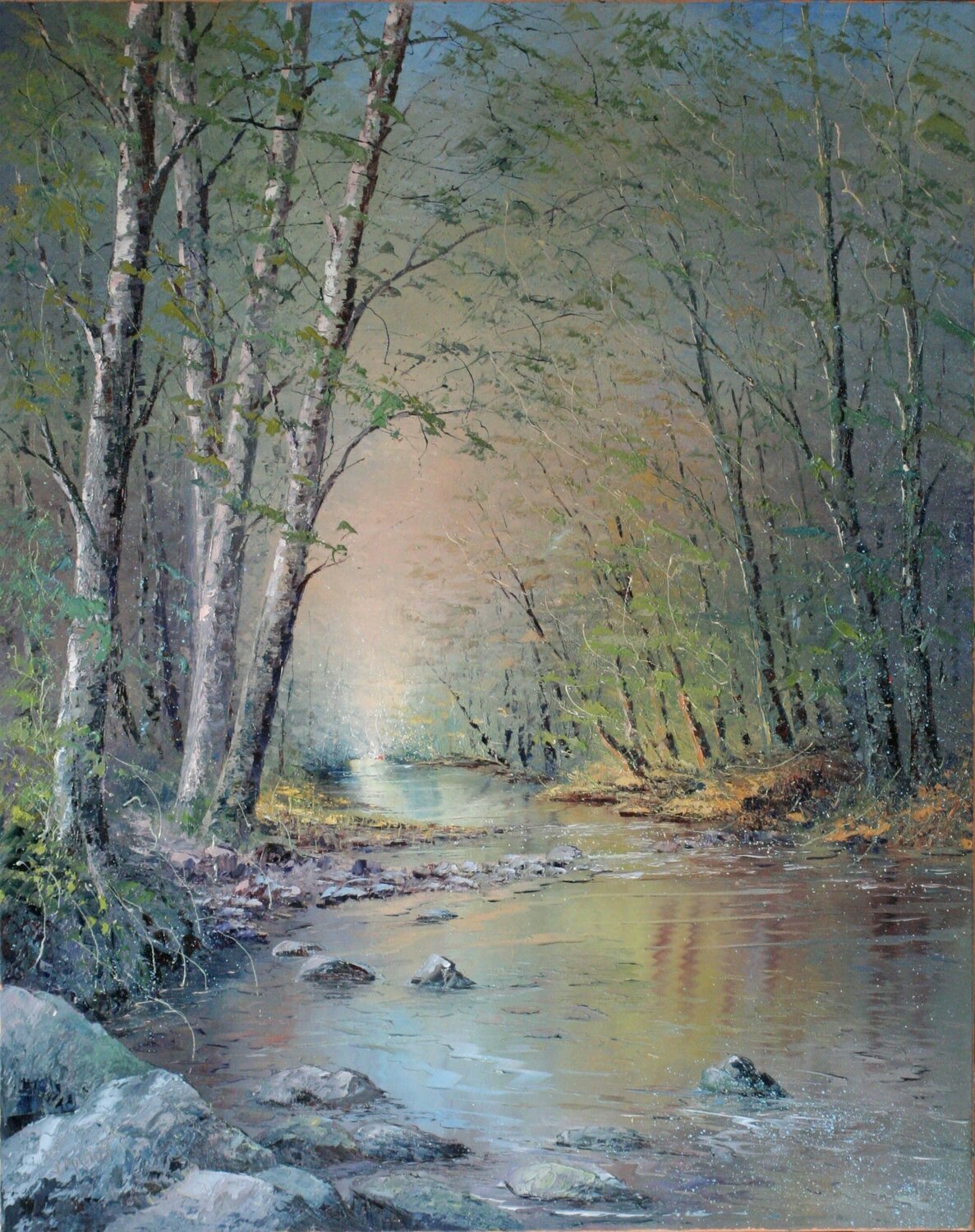 Lumière matinale sur le ruisseau Jacques Majos Originalgemälde zu verkaufen