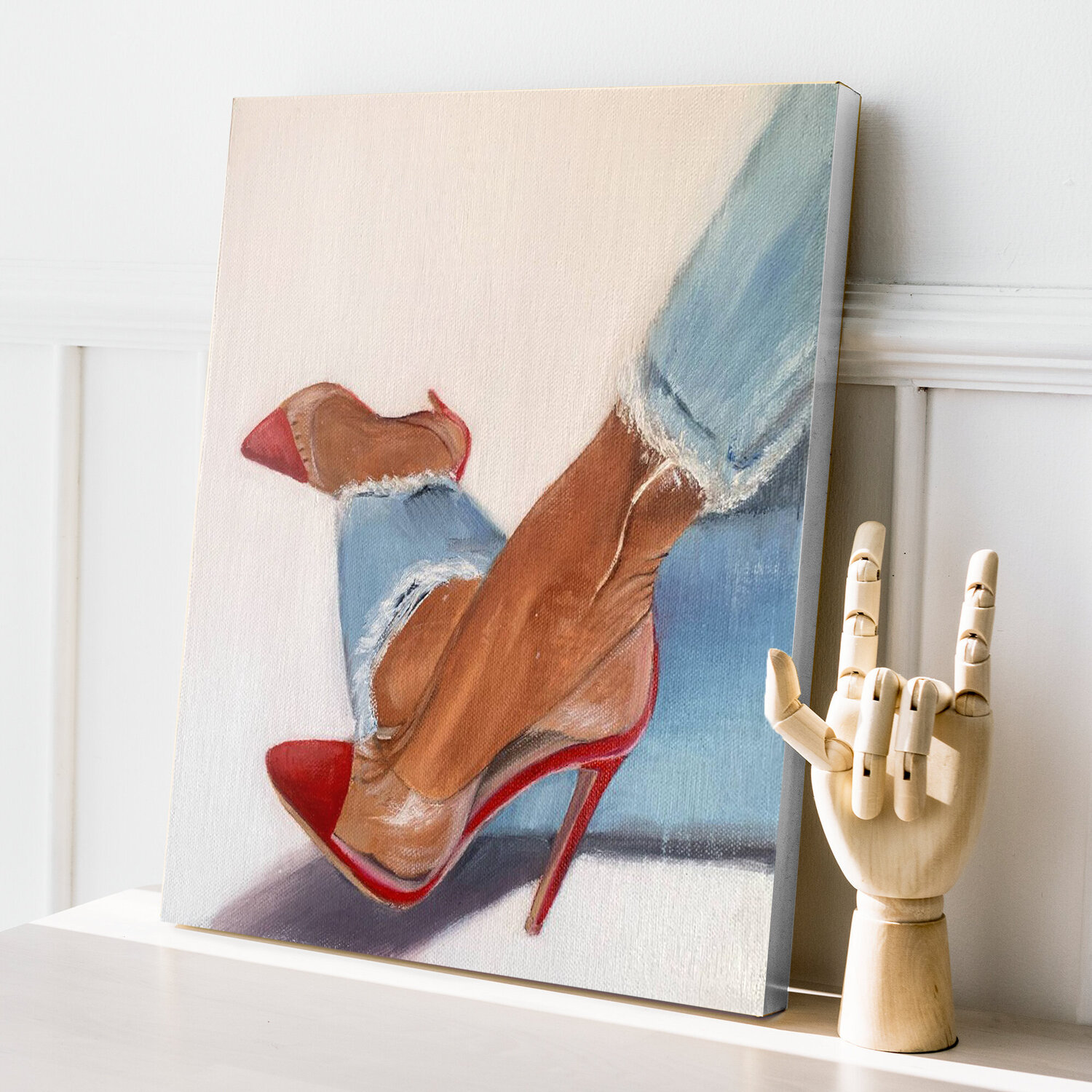 Red heels Original Oil Painting Blue Jeans Woman Legs Legs Woman Red ...