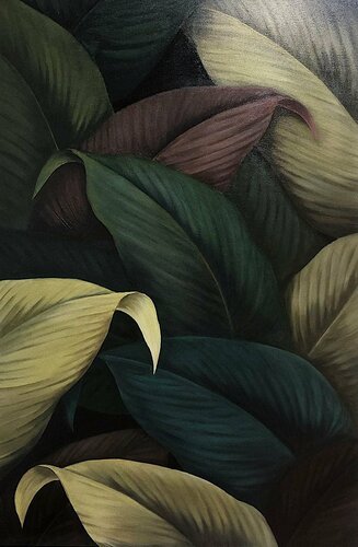 120x80 cm - Leaf Impressions Realistic Flora Leafy Abundance Realistic Foliage Naturalistic Splendor Botanical Beauty Verdant Pattern Rich Texture Modern Wall Decor Canvas Art Contemporary Florals van Victo, Schilderij te koop op Singulart