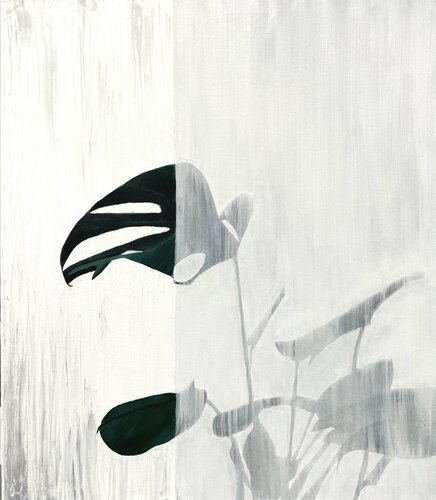70x60 cm - Botany with Plastic - Nature and plastic artwork Environmental art Conscious plastic usage Sustainable art Eco-friendly artwork Green-themed painting Nature-inspired art Exquisite home decor Green leaf artwork Botanical painti van Victo, Schilderij te koop op Singulart