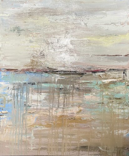 BALANCE AND SILENCE | Modern Abstraction Misty Waves and Sands Abstract Impressions Rich Pastels Large Modern Canvas Modern Multicolored Composition Hand-painted Ready to Hang Impressionist Pastels van Victo, Schilderij te koop op Singulart