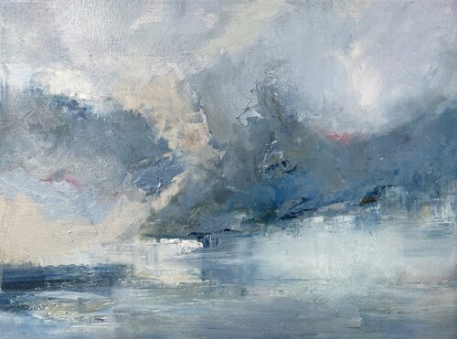 LANDSCAPE Marine Moods Minimalistic Tones Moody Landscapes Blue Monochrome Subtle Abstraction Blue Mist Modern Art for Home or Office Contemporary Depths van Victo, Schilderij te koop op Singulart