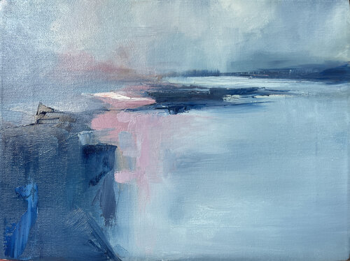 LANDSCAPE 2 Soothing Textures Marine Tones Contemporary Depths Tonal Abstractions Abstract Landscape Minimalistic Tones Abstract Textures Modern Art for Home or Office Colorful Artwork Hand-painted van Victo, Schilderij te koop op Singulart