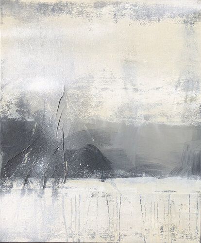 Abstract monochrome art Black and white painting Snowy landscapes Mountain beauty van Victo, Schilderij te koop op Singulart